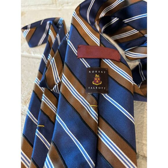 Robert Talbott Men's Tie Blue and Brown 100% Silk - Picture 3 of 5